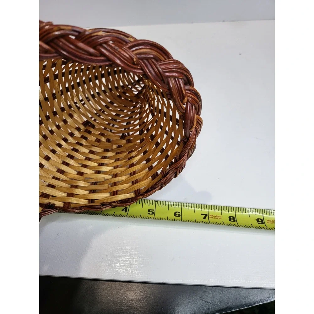 Vintage Woven Wicker Wall Pocket Basket Cornucopia Horn of Plenty Two Tone Brown